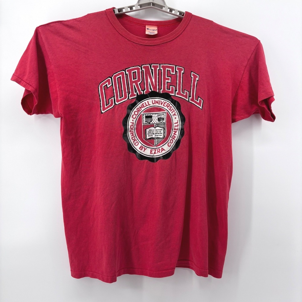 VTG 90s Champion Cornell University TShirt Men XXL Red Graphic MADE USA Distress - Picture 2 of 10